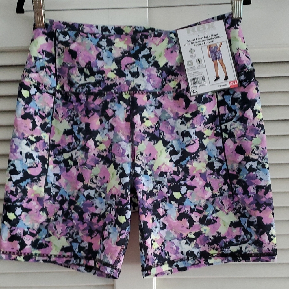 RBX Women's Pink & Black Floral Patterned Bike Shorts Size S,M,XL,XXL
